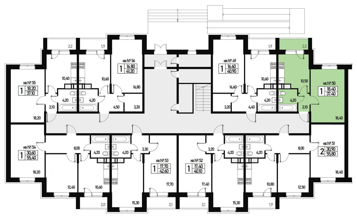 Однокомнатная квартира 35 м² №50 улица Генерала Донскова, дом 27, корпус 1  купить по цене 5400900 от застройщика в ЖК Борисоглебское деревня Зверево